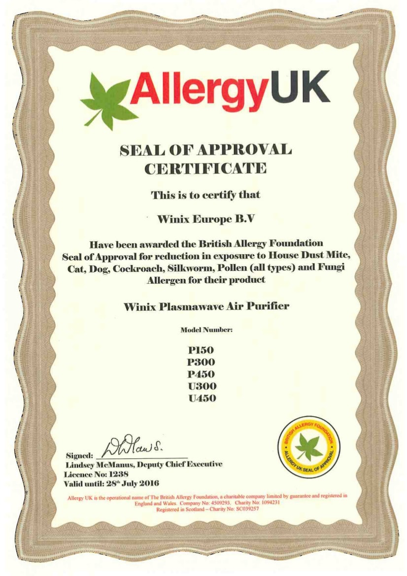 Allergy.uk сертификат за виникс